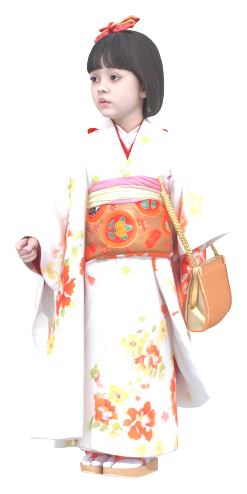 着物の女の子の全身の3Dモデル
