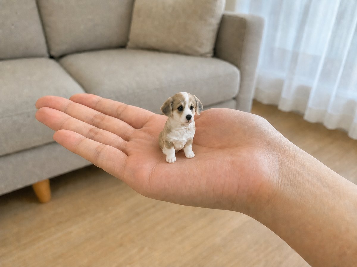手のひらにのせたMサイズ（25cm³）のフィギュア