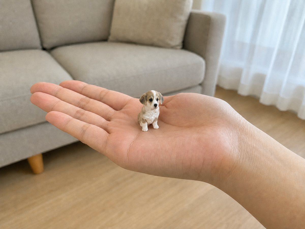 手のひらにのせたSサイズ（9cm³）のフィギュア